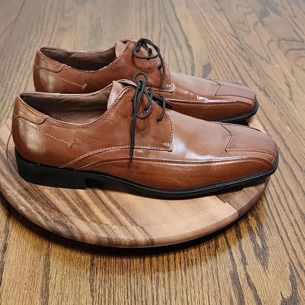 Stacy Adams Shoes Mens Size 10 Brown Leather Derby Dress Square Toe 23292-03